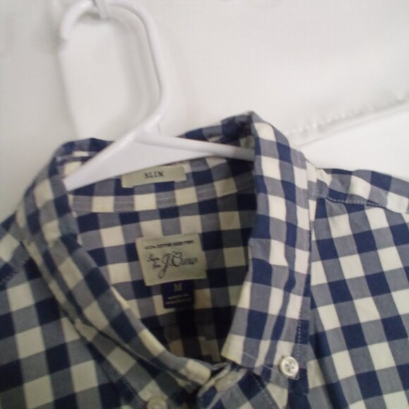 J Crew Shirt Men M Slim Button Down Long Sleeve Check Pattern Blue White - Picture 9 of 15